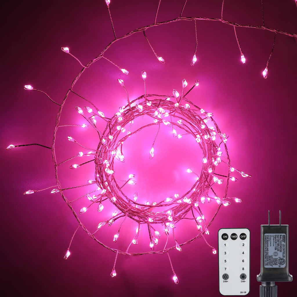 1 x 10 Feet / 200 LED / Pink / Silver Wire