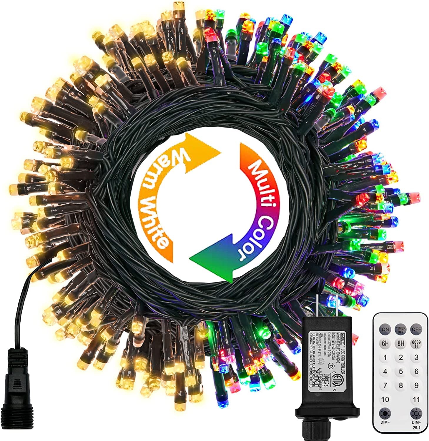 168 Feet / 600 LED / Warm White and Multicolor/ Green Wire
