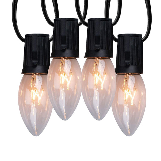 Christmas C9 Incandescent String Lights on Black Wire, E17 Sockets