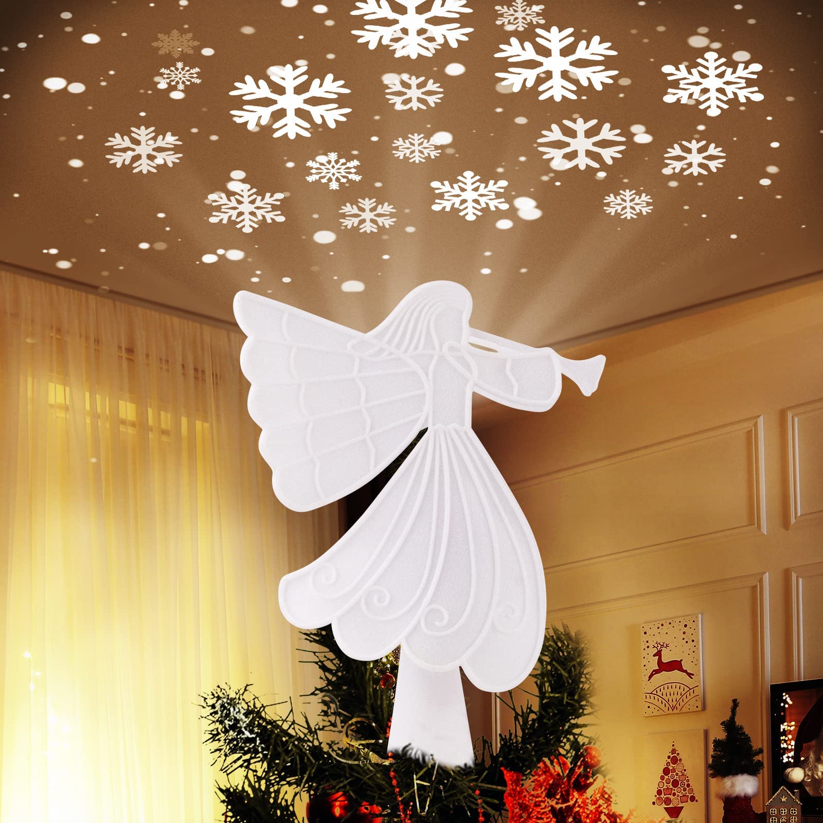 10.4 Inches / White Angel Topper / Snowflake Projection