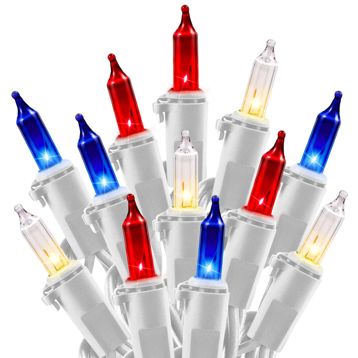 1 x 25 Feet / 100 Bulbs / Red White and Blue