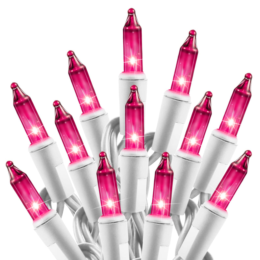 1 x 25 Feet / 100 Bulbs / Pink / White Wire