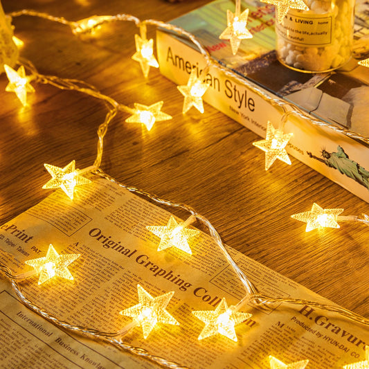 17 ft 50 LED Battery Operated Star String Lights, Warm White