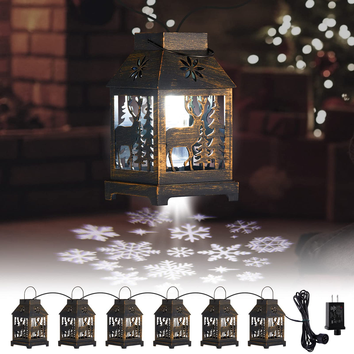 22.8 Feet / 6 Lanterns / Snowflake Projection