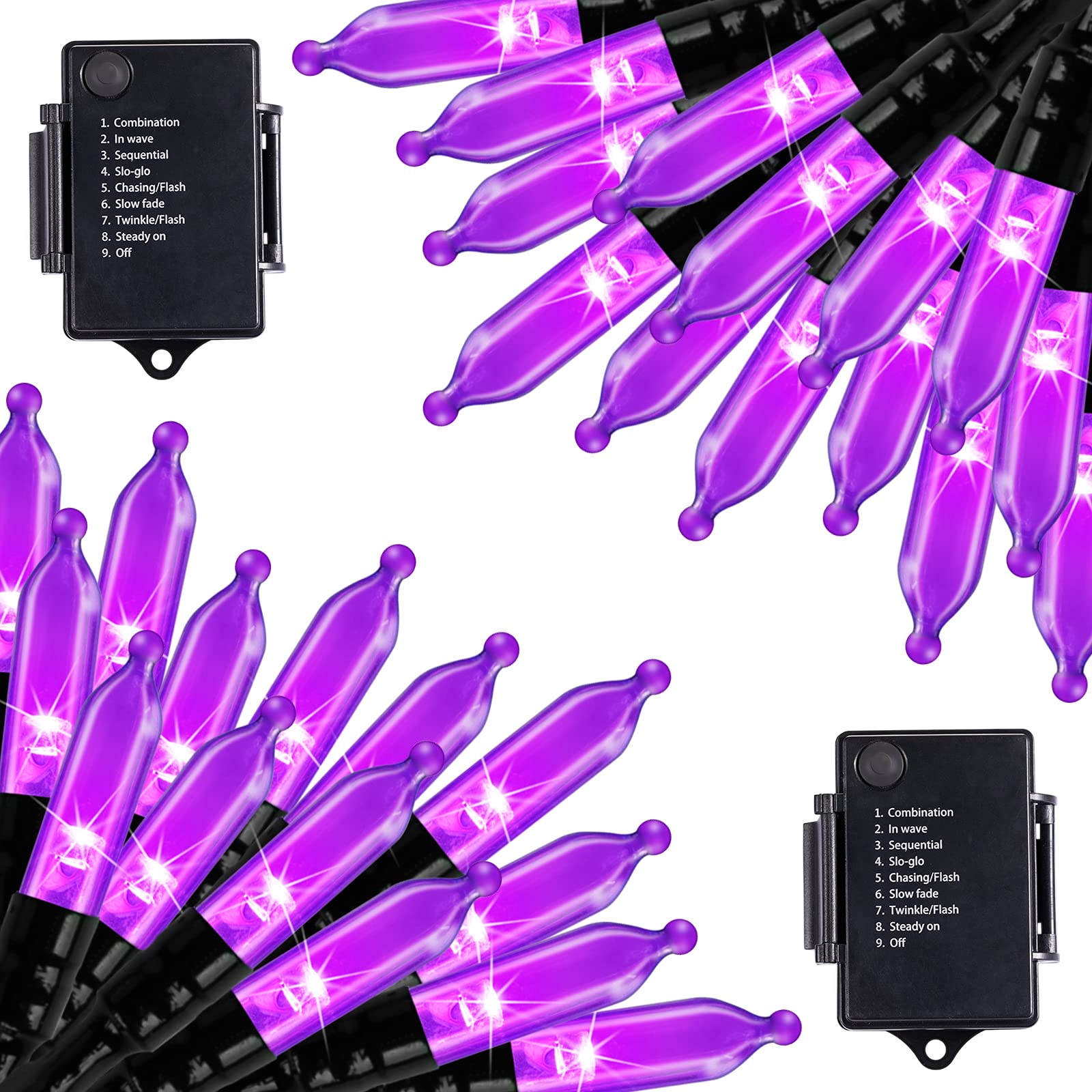 2 x 18 Feet / 50 LED / Purple / Black Wire