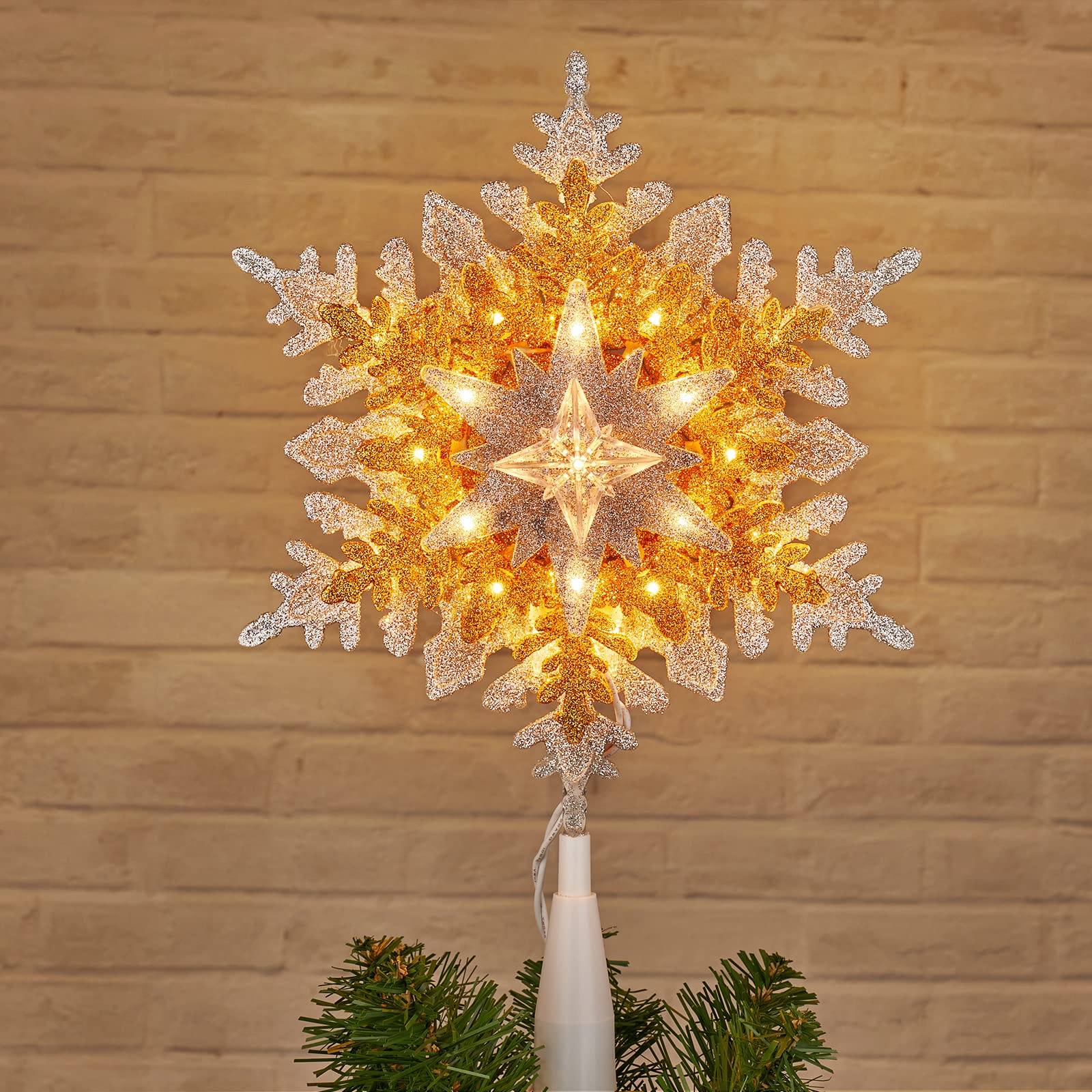 13 Inches / 20 Bulbs / Golden Silver Snowflake