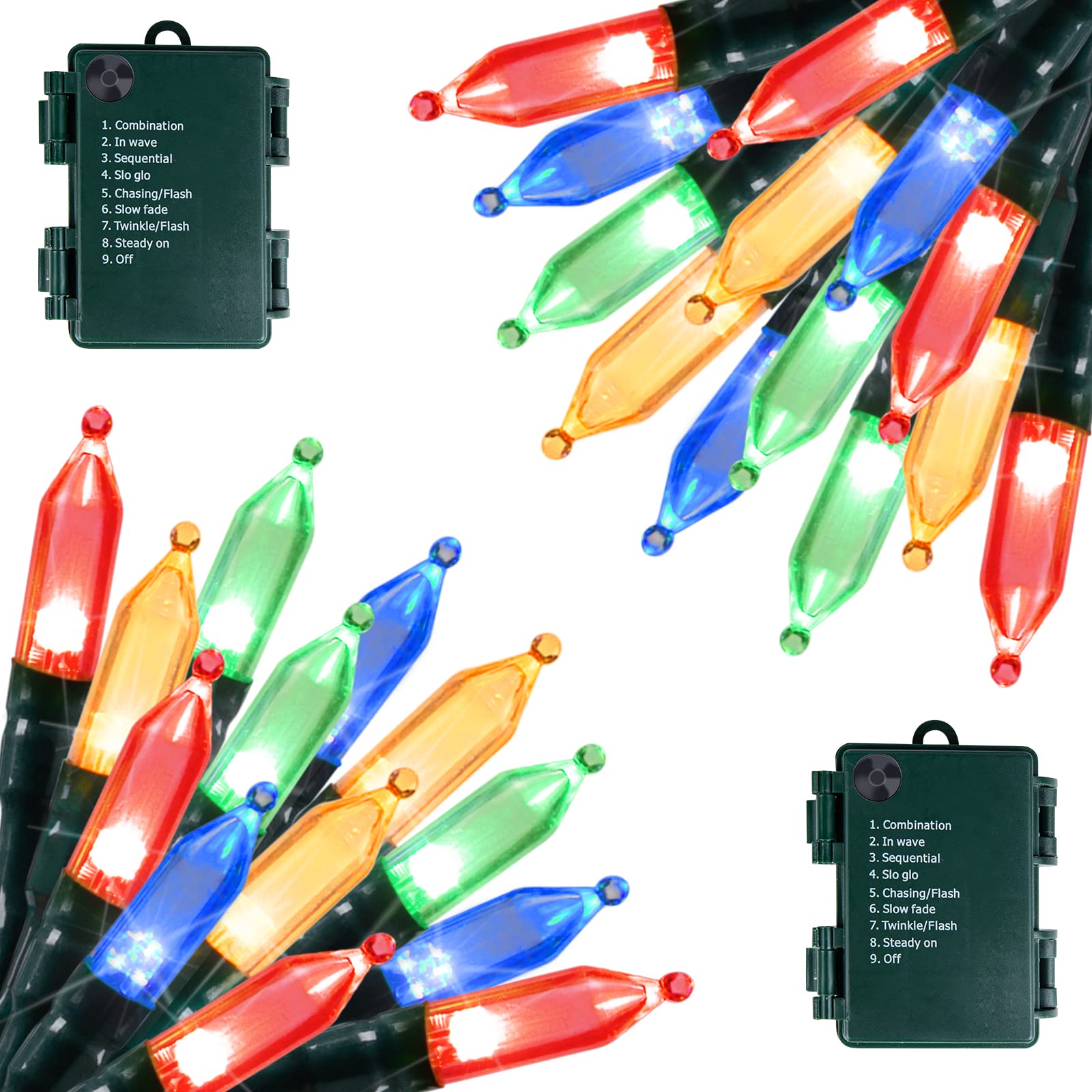 2 x 18 Feet / 50 LED / Multicolor / Green Wire