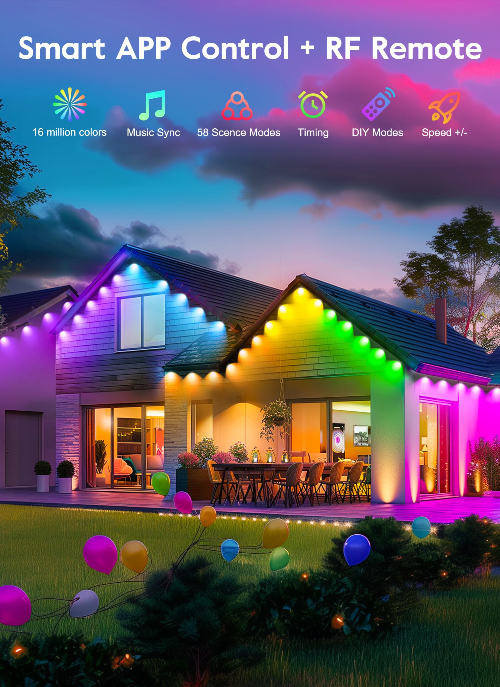 C9 LED Christmas Lights Outdoor, 15LED RGB Smart Christmas Tree Lights Music Sync DIY APP Controlled, Waterproof Connectable C9 String Lights for House Indoor Patio Xmas Decoration