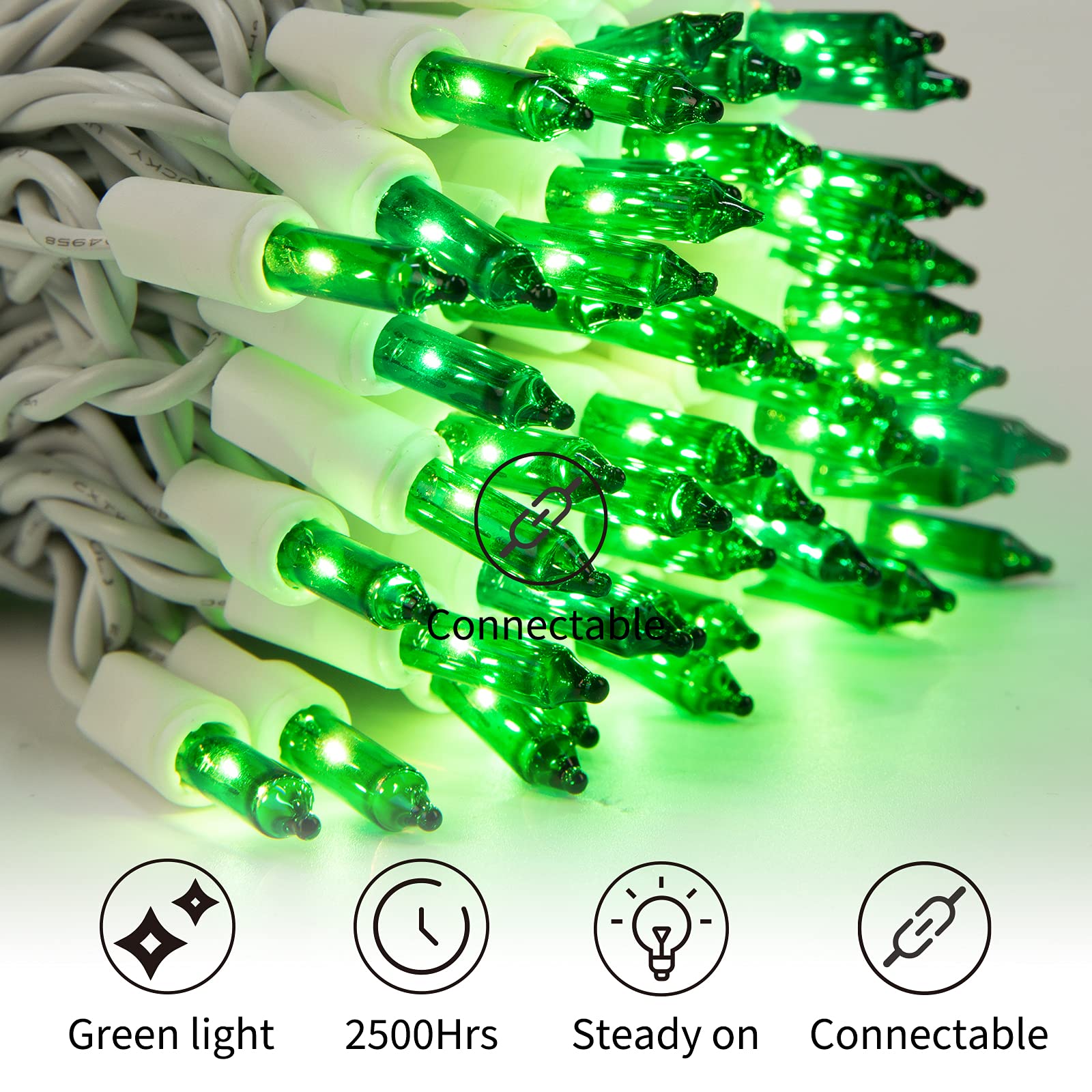 1 x 25 Feet / 100 Bulbs / Green / White Wire