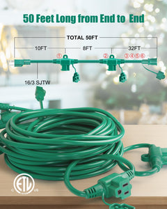 50 FT / 6 Outlets / Green