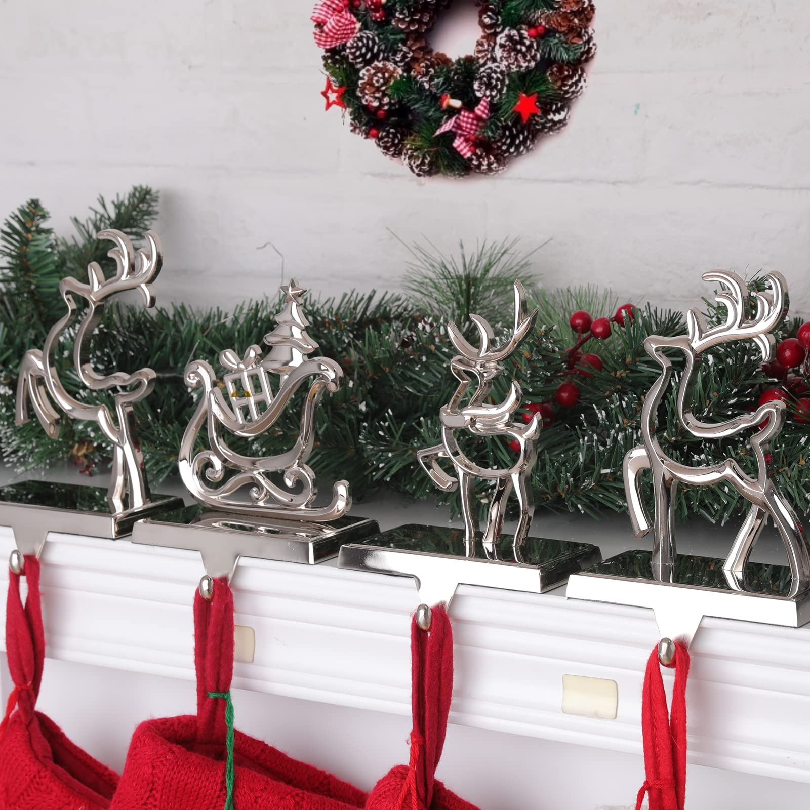 4 Holder / Reindeer & Pinetree Car / Silver