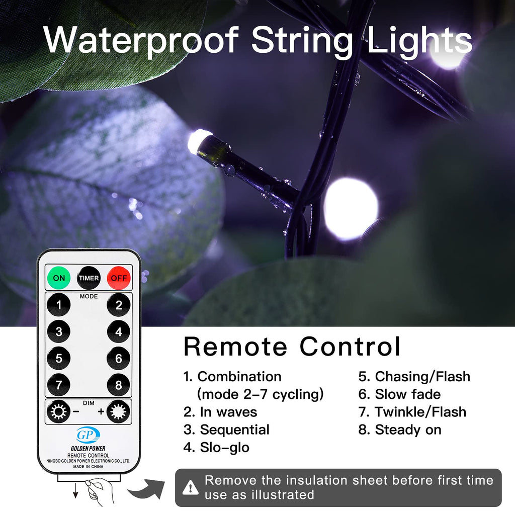 66 Feet / 200 LED / Pure White / Green Wire