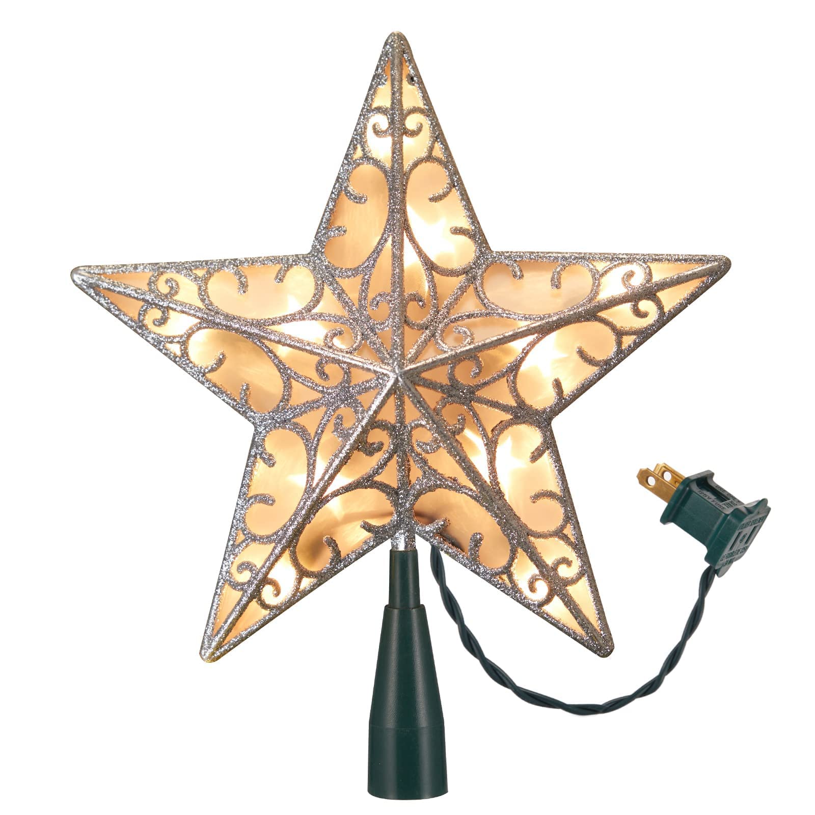 9.5 Inches / 10 Bulbs / Silver Metal Star