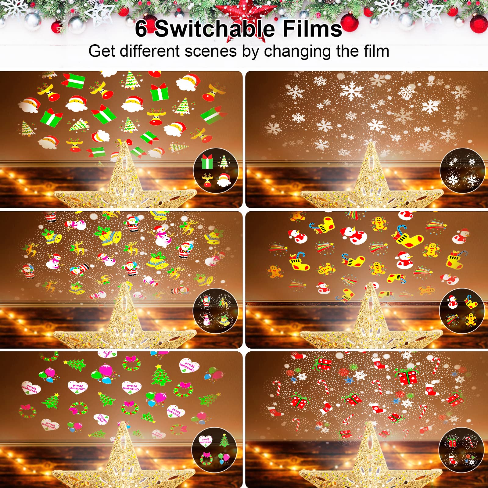 10 Inches / Golden Star Topper / 6 Switchable Films Projection