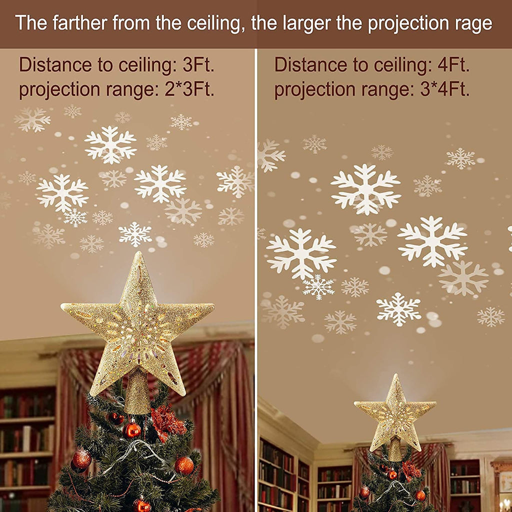 10 Inches / Golden Star Topper / Snowflake Projection
