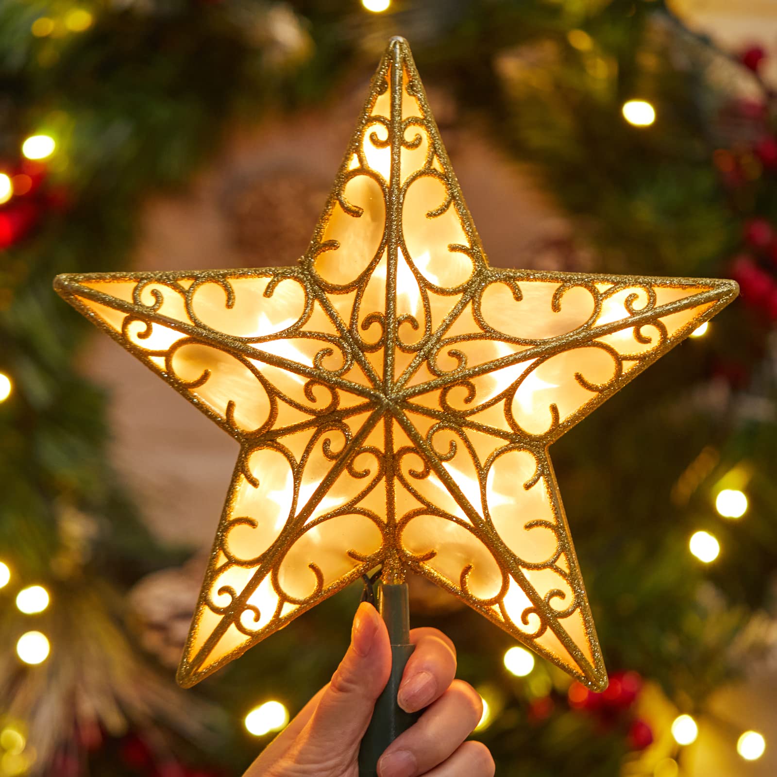 9.5 Inches / 10 Bulbs / Golden Metal Star