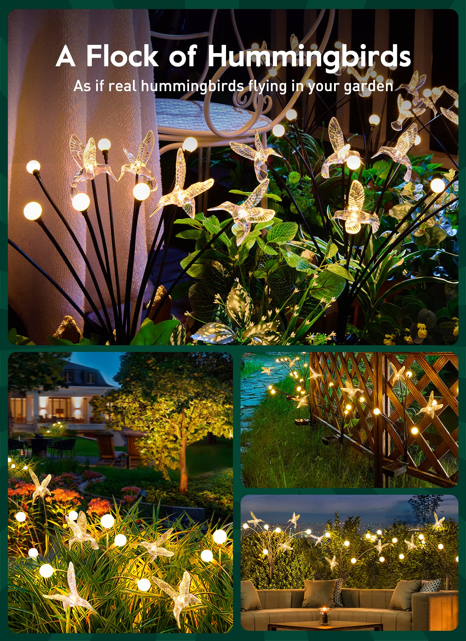 Solar Firefly Garden Lights, Sway by Wind, 2 Modes