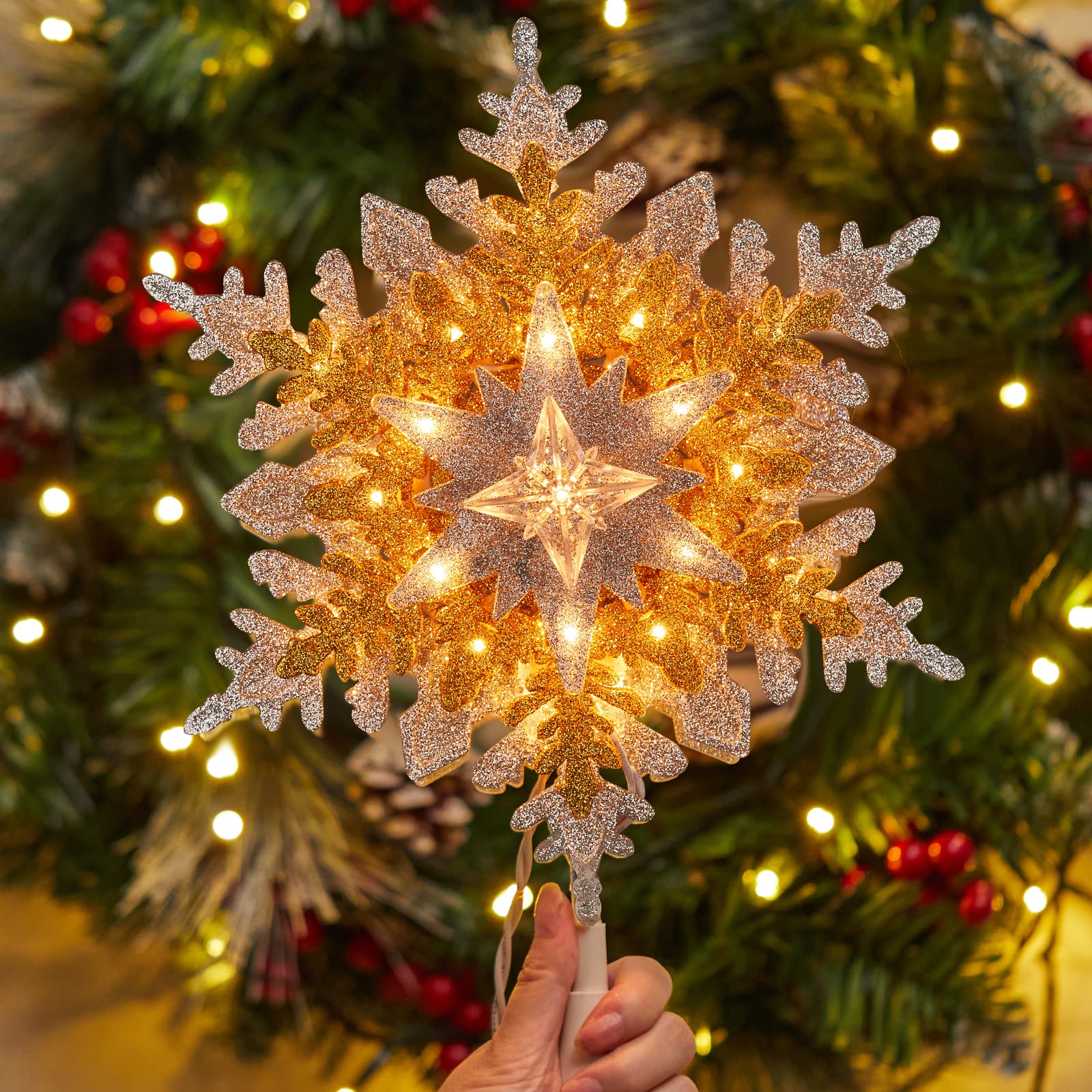 13 Inches / 20 Bulbs / Golden Silver Snowflake