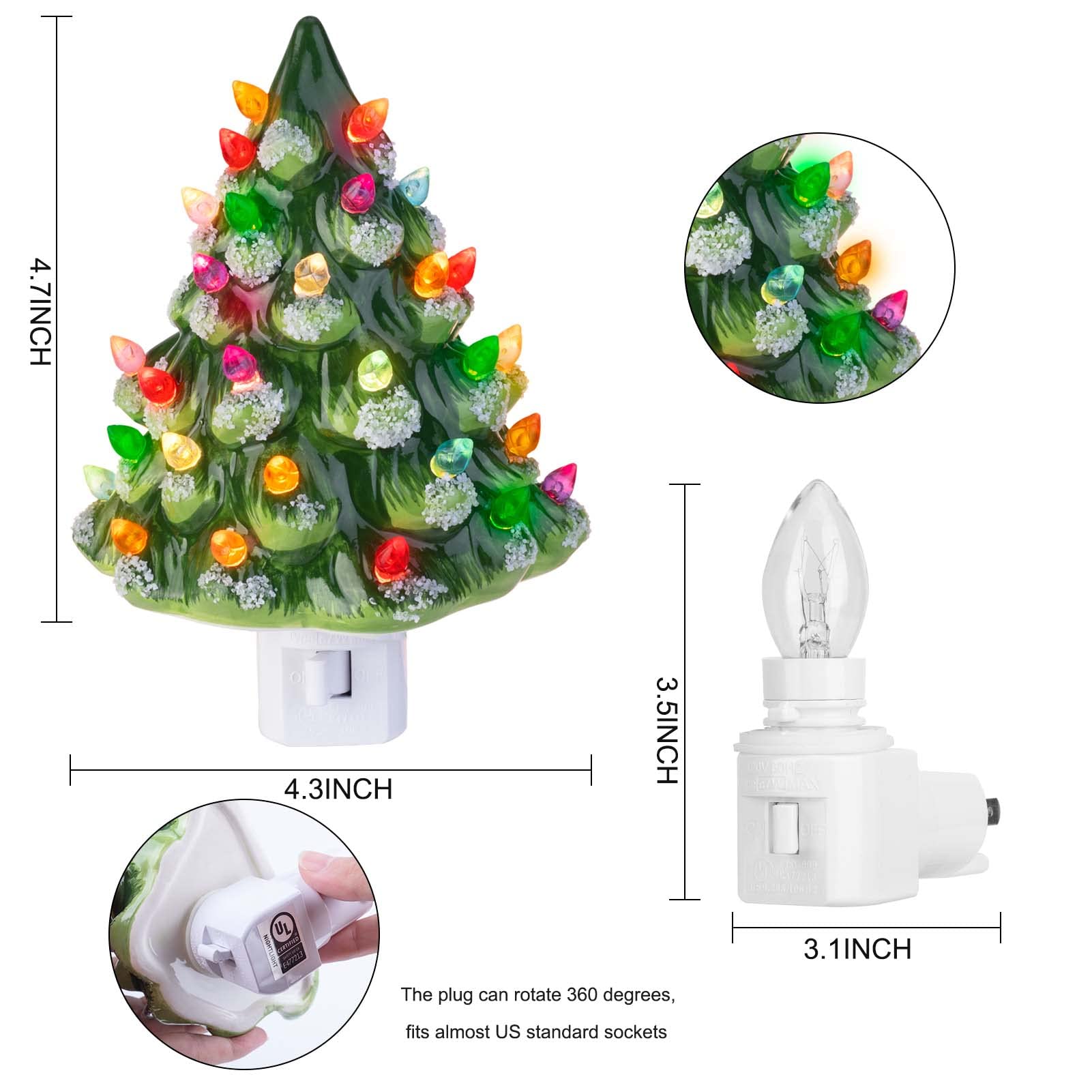 Christmas Ceramic Tree Night Light, Wall Plug