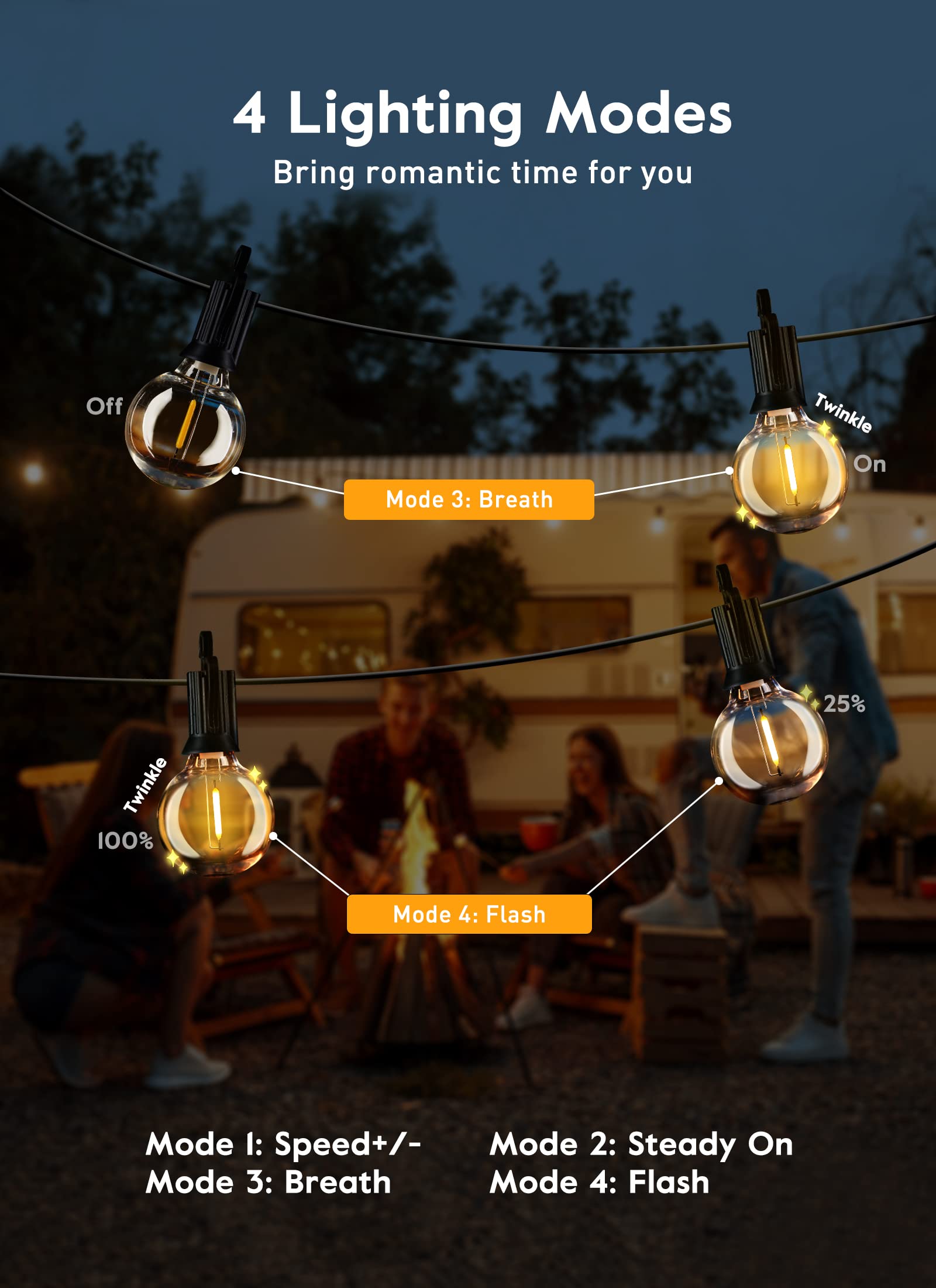 58 Feet / 25 LED / Warm White / Remote and Clips Hooks Zip Ties