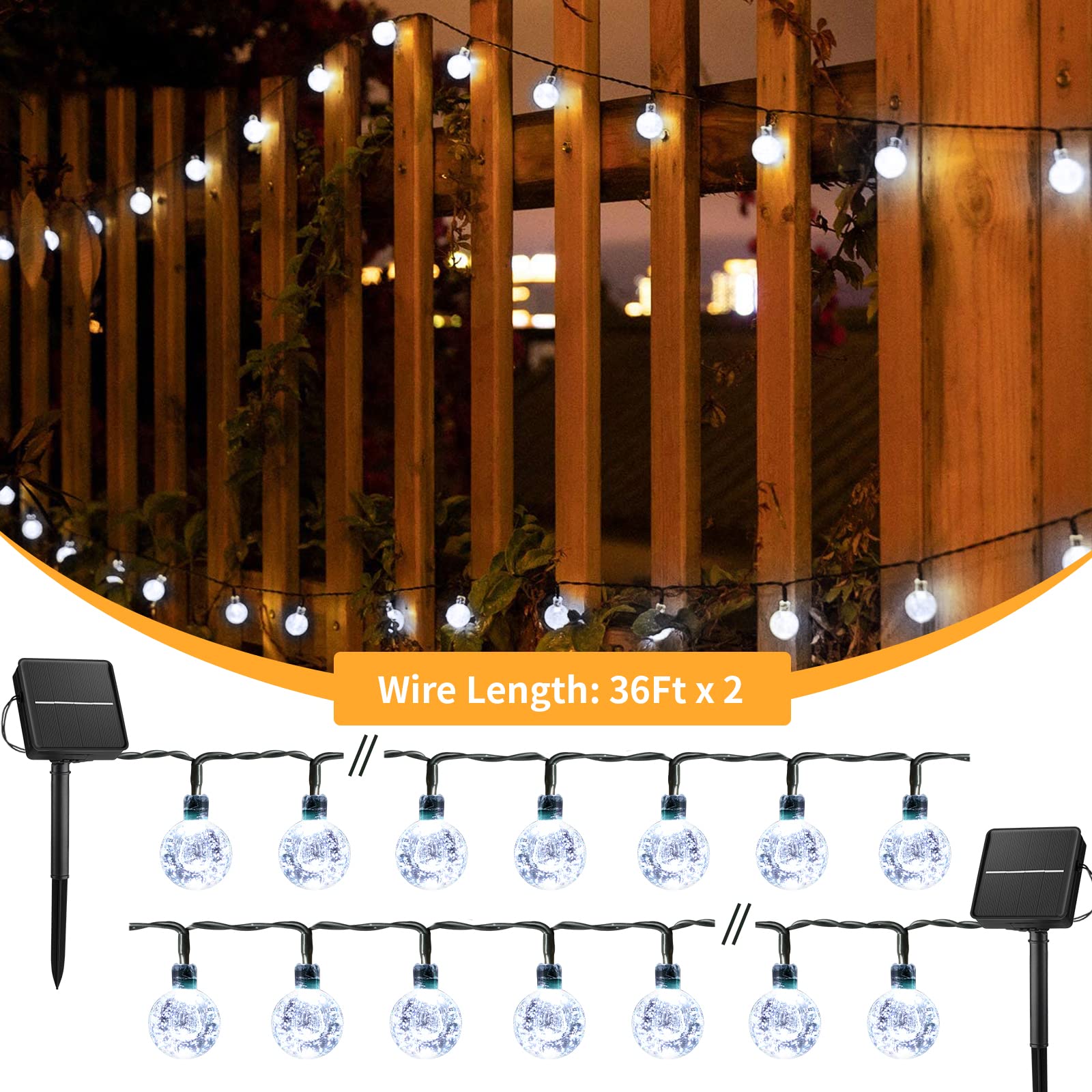 2 x 35 Feet / 60 LED / Crystal Globe / Pure White