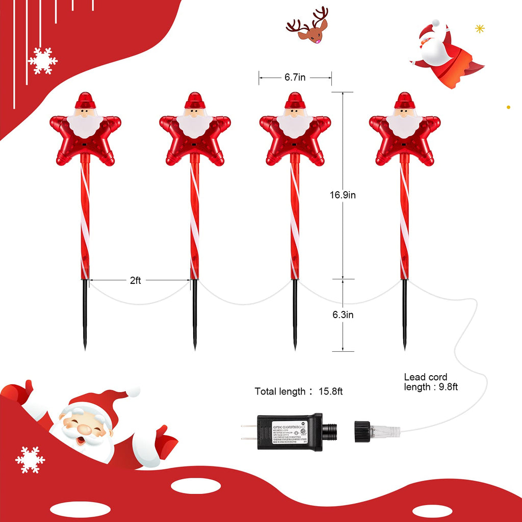 15.8 Feet / 4 Santa Star Lights / Twinkle