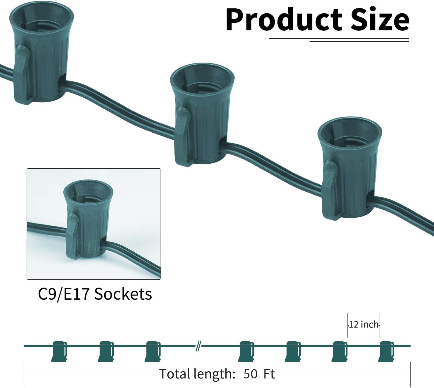 1 x 50 Feet / 50 Sockets / Green Wire