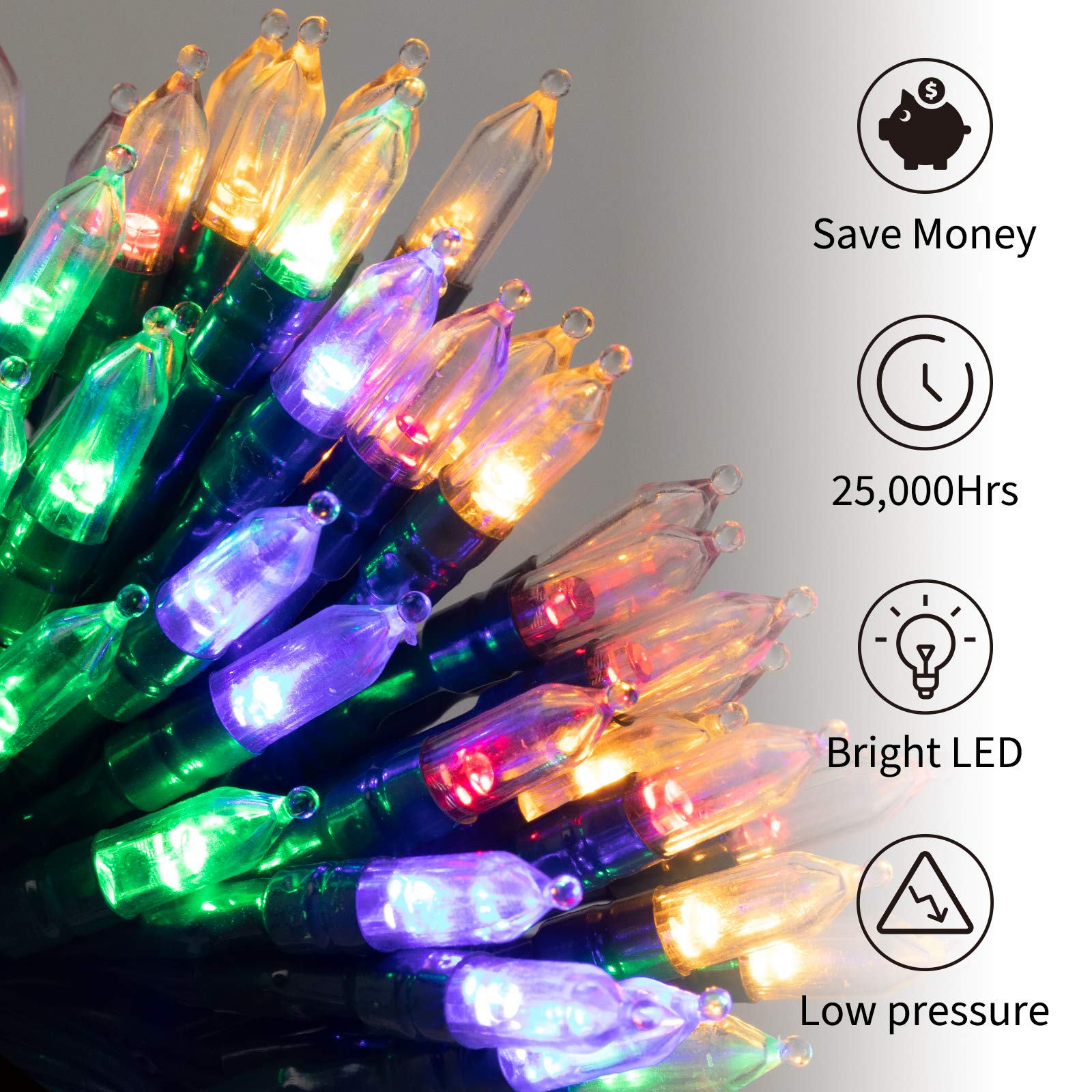 1 x 75 Feet / 200 LED / Warm White and Multicolor / Green Wire