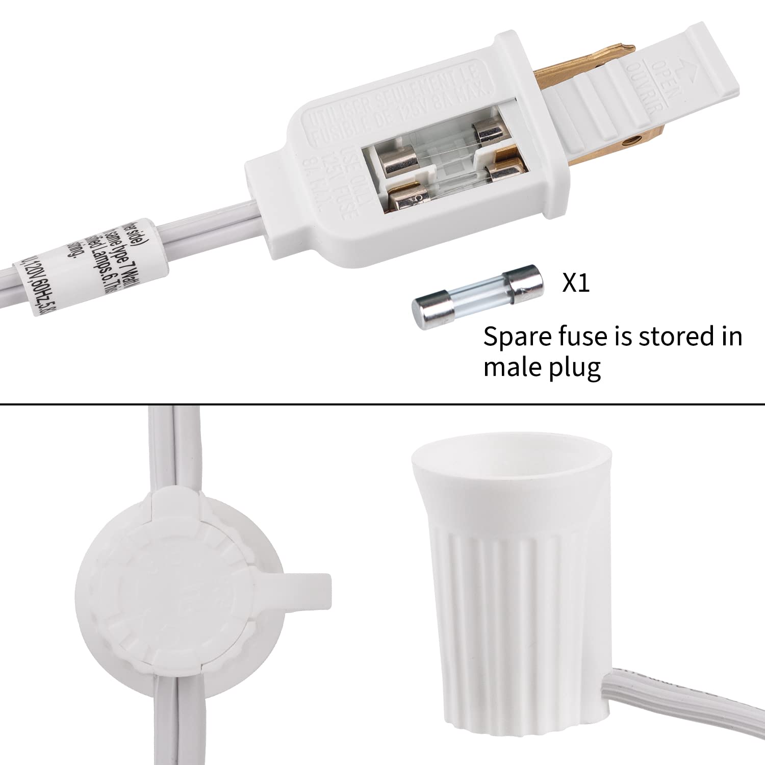 1 x 100 Feet / 100 Sockets / White Wire