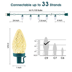 Christmas C9 Strawberry LED String Lights on Green Wire with Quick Clips