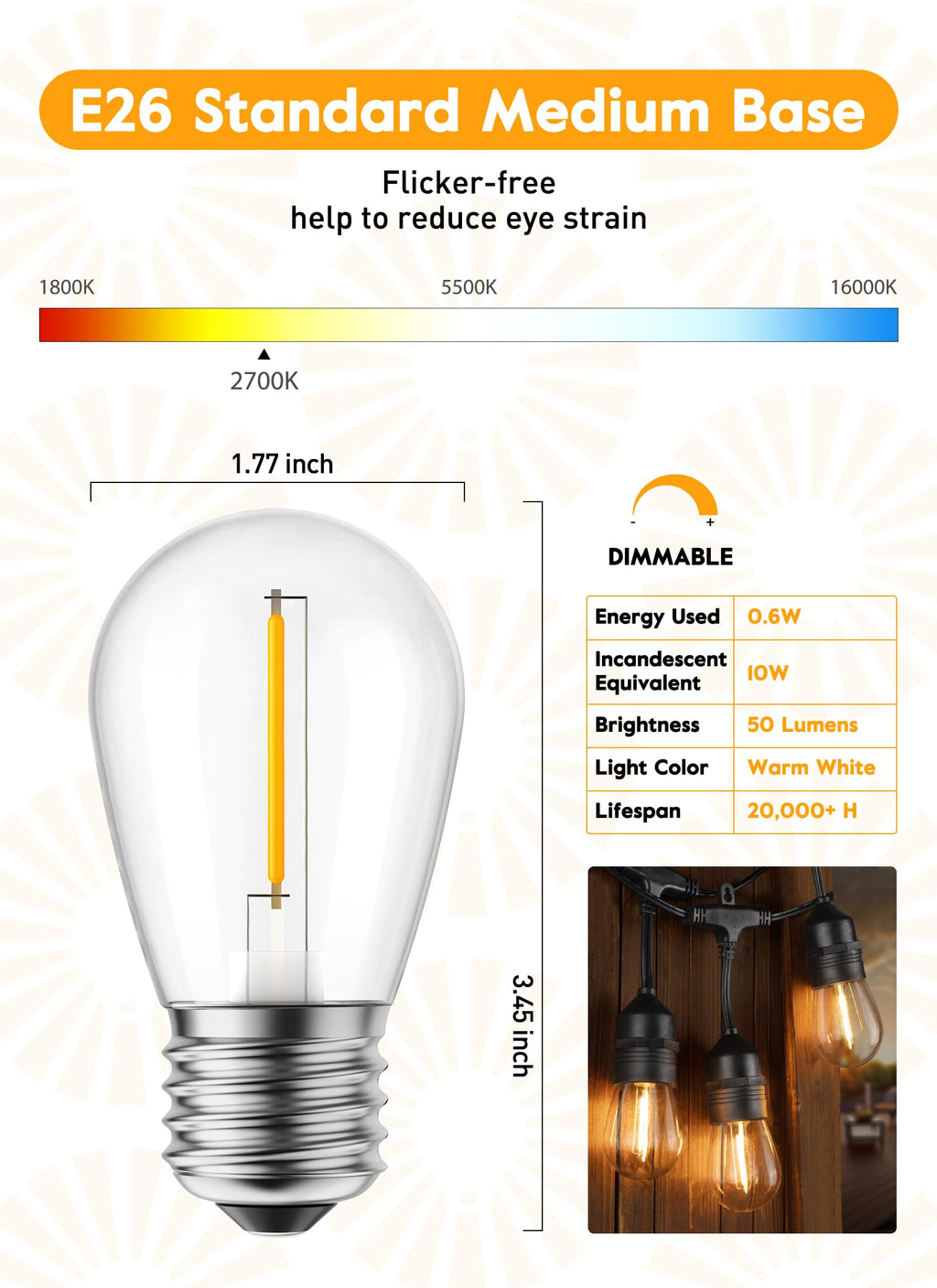 50 Count / LED Bulbs / Warm White