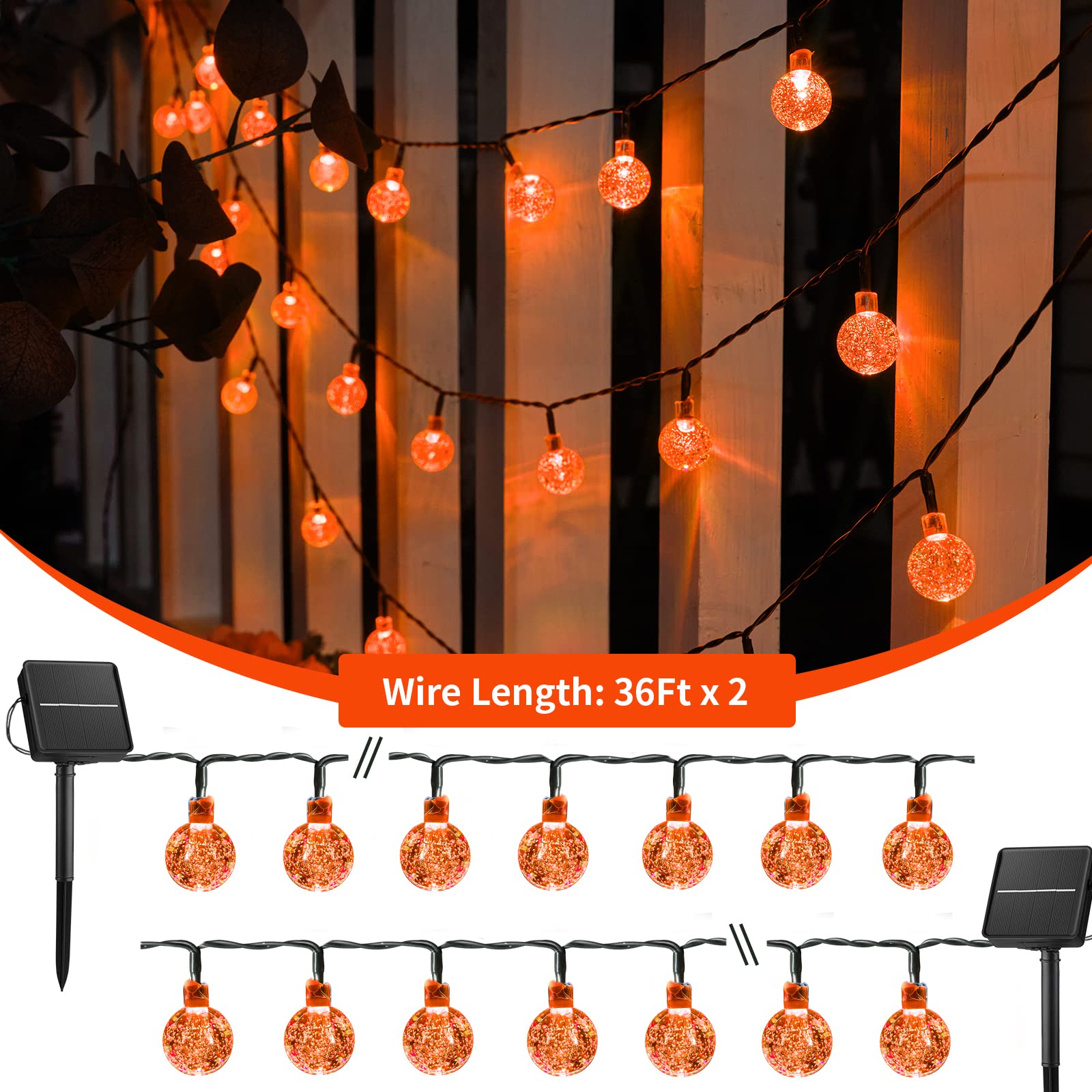 2 x 35 Feet / 60 LED / Crystal Globe / Orange