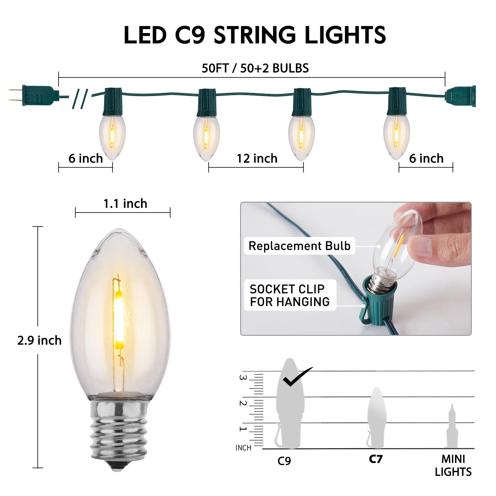 50 Feet / 50 Clear Bulb / Warm White