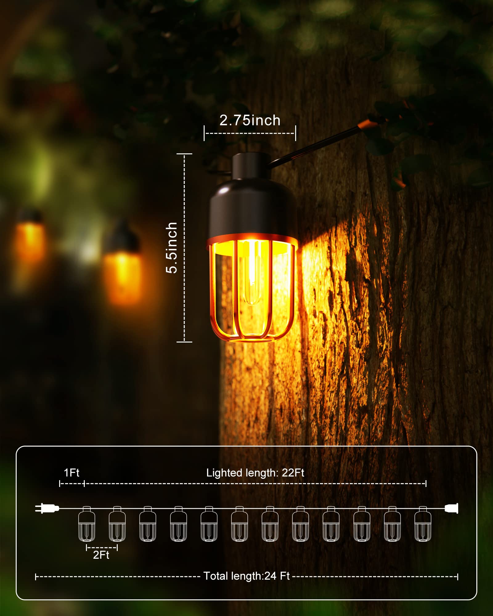 24 Feet / 13 LED / Black Copper Lantern