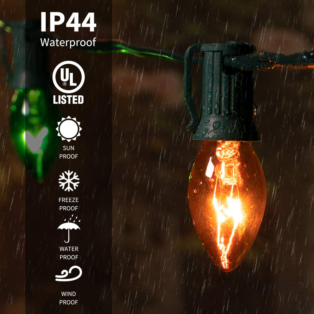 25 Feet / 25 Frosted Multicolor Bulbs / Green Wire