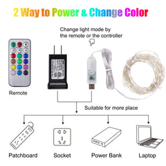 Color Changing Fairy Lights with Remote, 12 Colors, 12 Light Modes