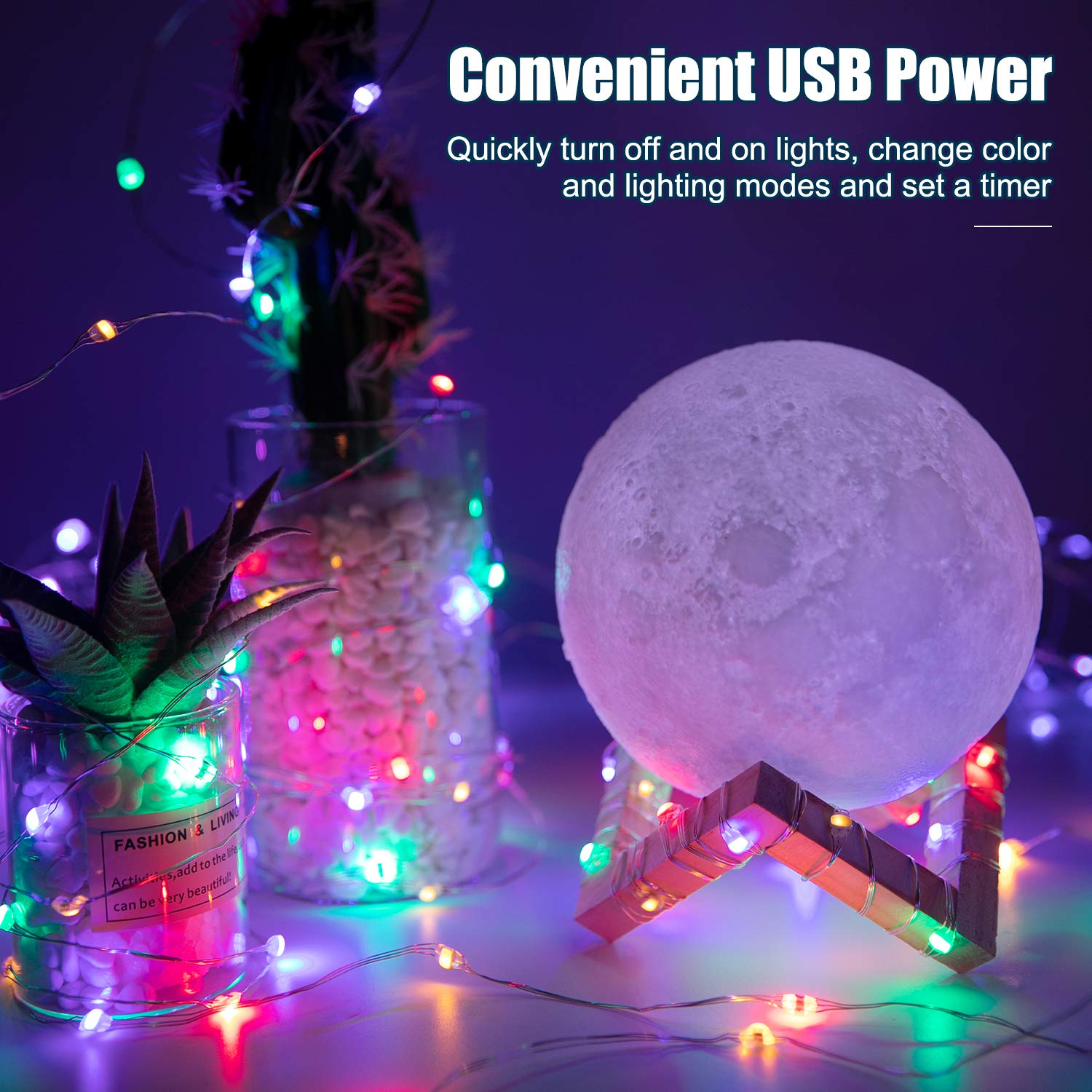 Silver Fairy Lights with USB & Adapter, Remote