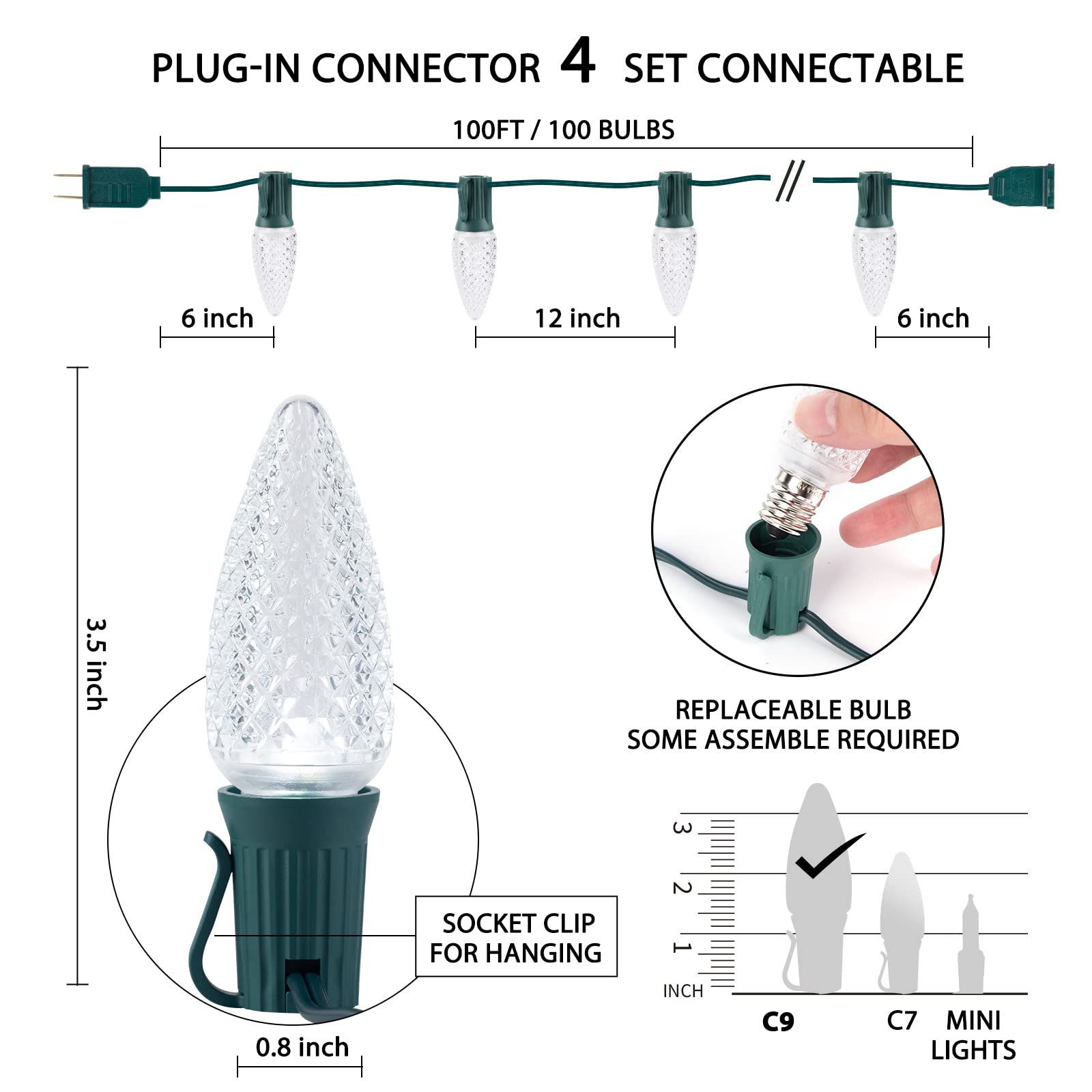 100 Feet / 100 LED / Pure White