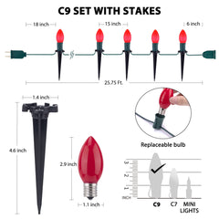 1 x 25.7 Feet / 20 ClearBulbs / Ceramic Red and Green