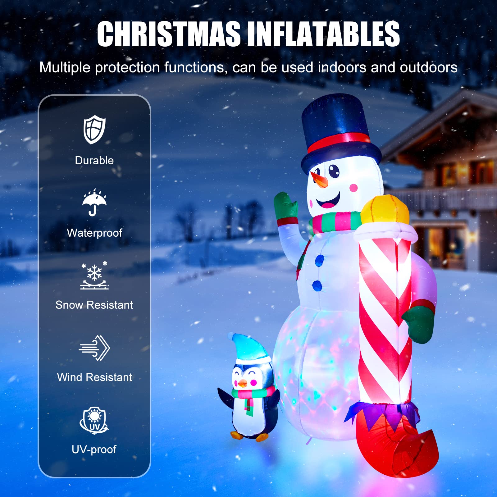 1 x 6 Feet / Snowman with Candy Cane and Penguin