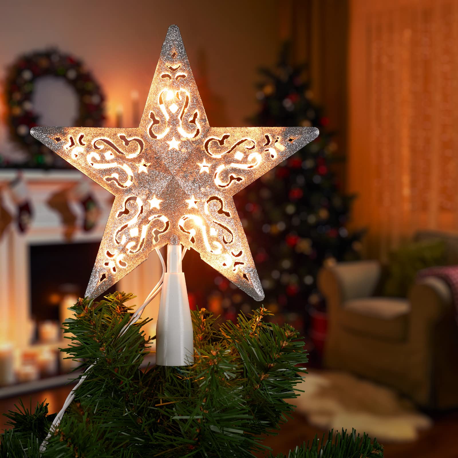 10.2 Inches / 10 Bulbs / Silver Hollow Star