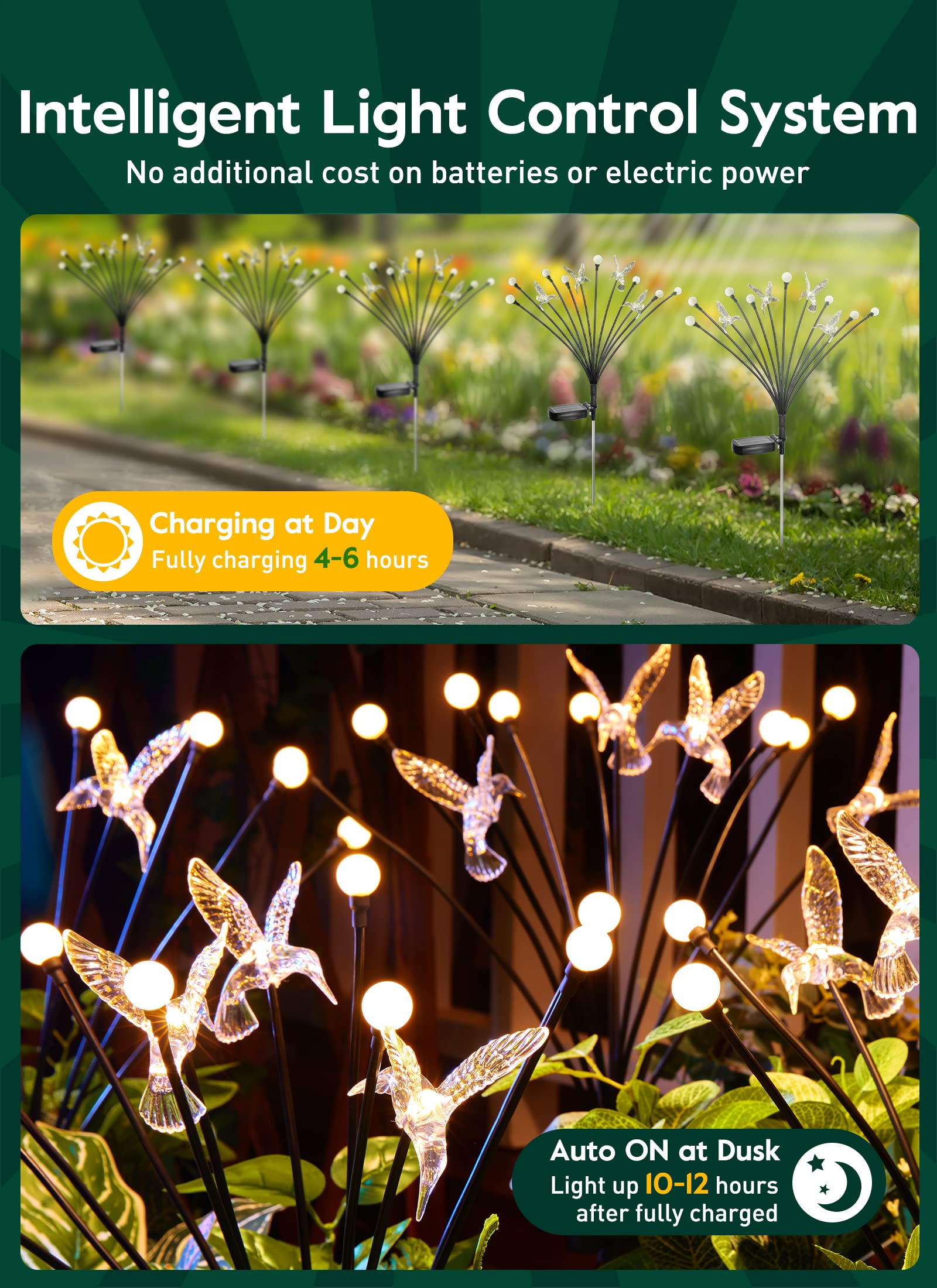 Solar Firefly Garden Lights, Sway by Wind, 2 Modes