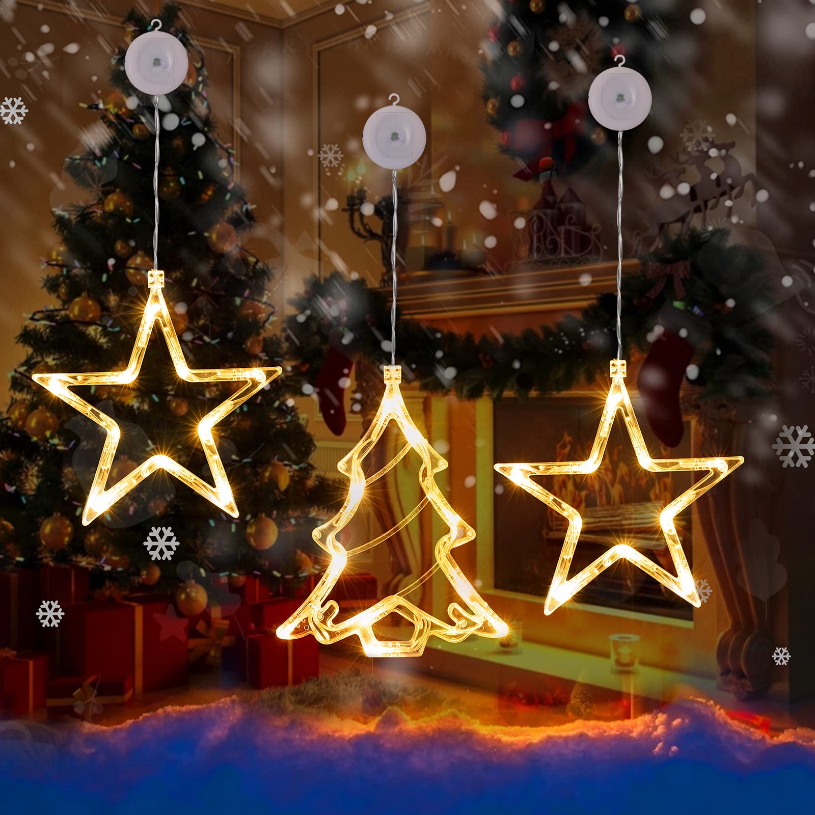 Christmas Window Silhouette Lights, 3PCs Battery Operated