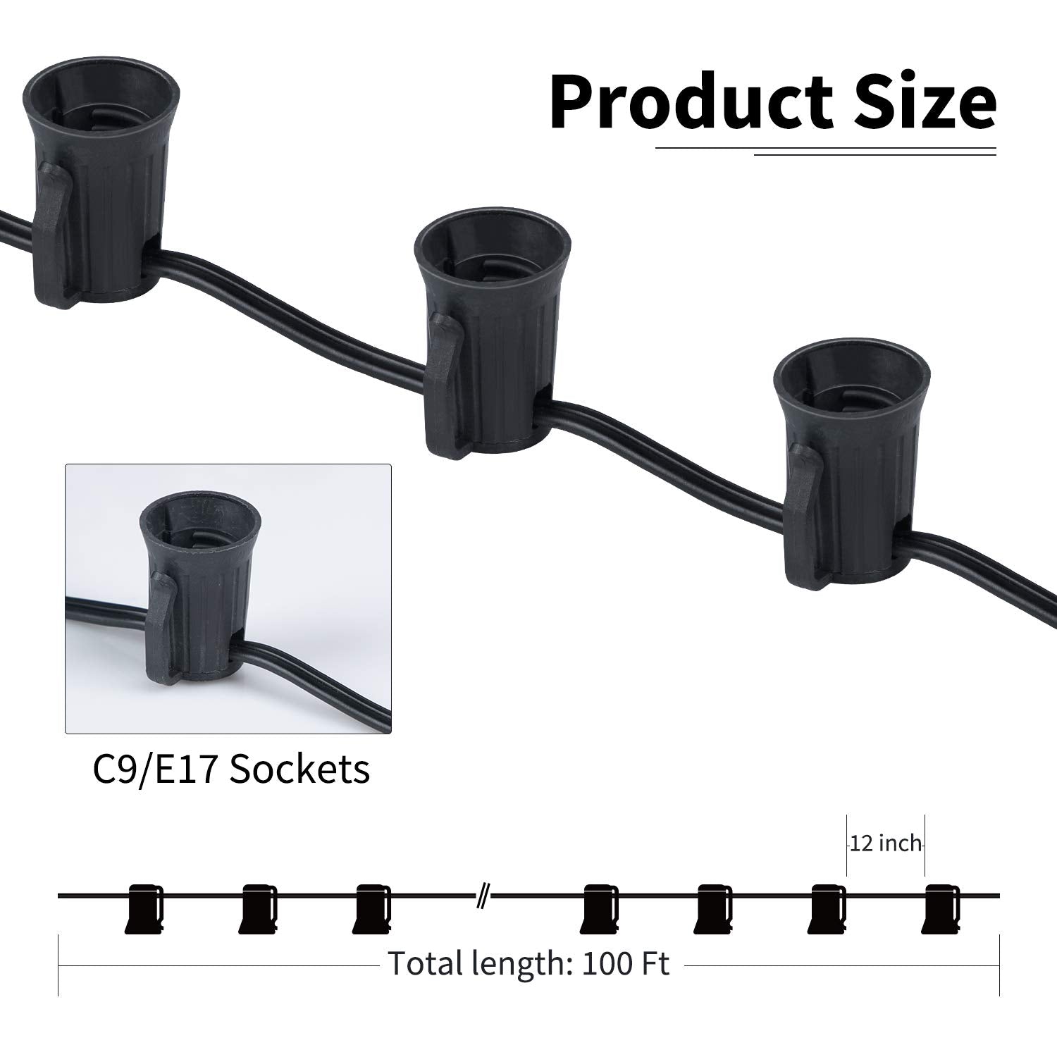 1 x 100 Feet / 100 Sockets / Black Wire