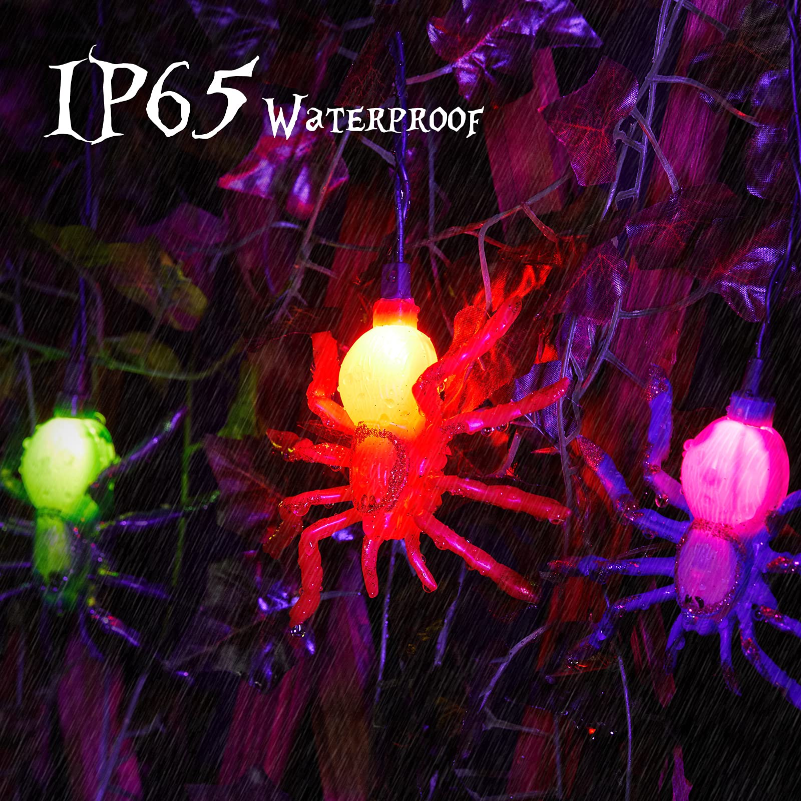 Halloween Spider String Lights with Black Mesh, Multicolor
