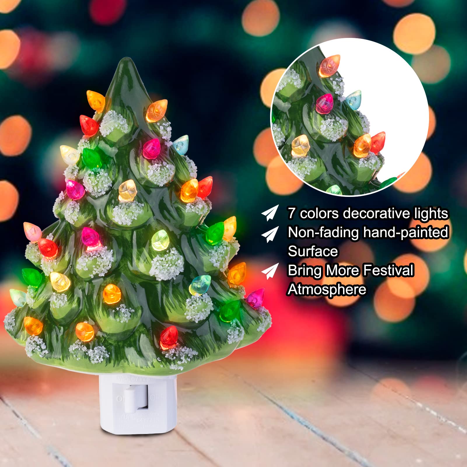 Christmas Ceramic Tree Night Light, Wall Plug