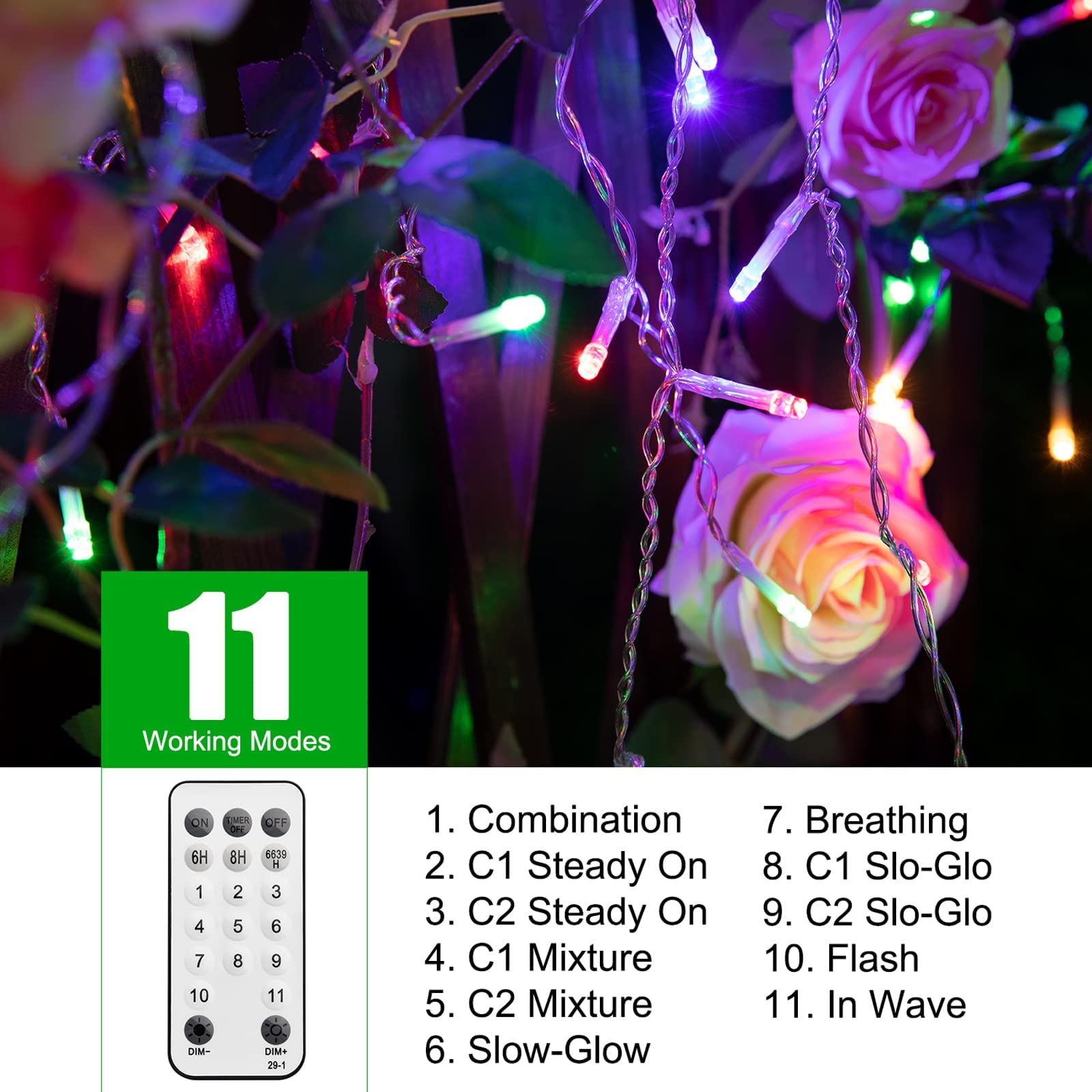 19.6 Feet / 54 Drops / 306 LED / Warm White and Multicolor