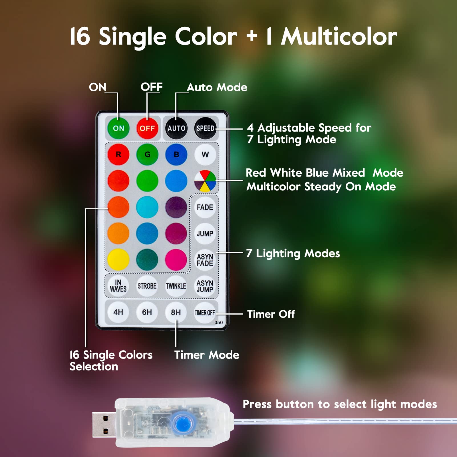 33 Feet / 100 LED / Multicolor + RGB / USB