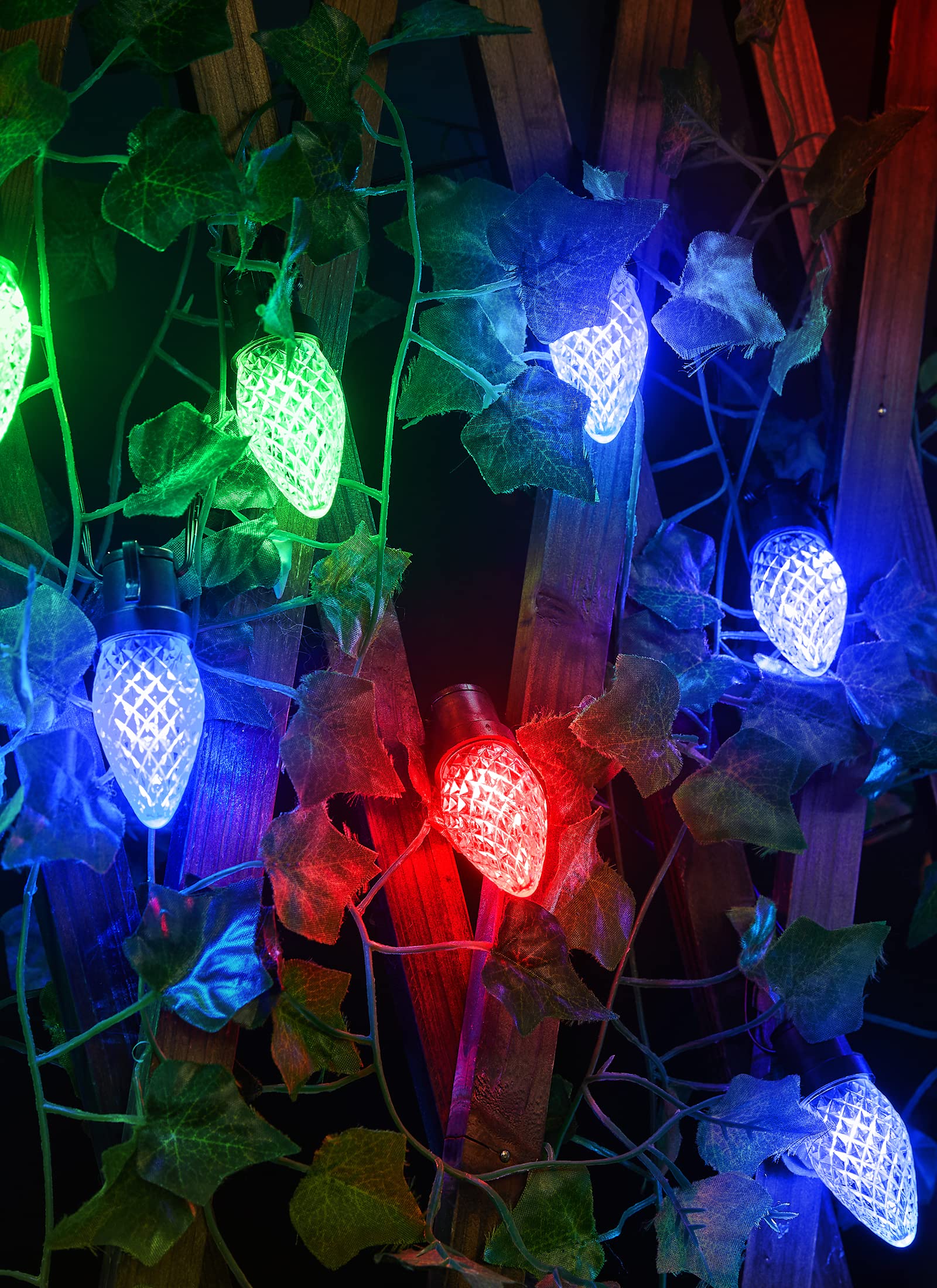 Christmas C9 Strawberry LED Smart String Lights on Black Wire, No Plug, Extendable
