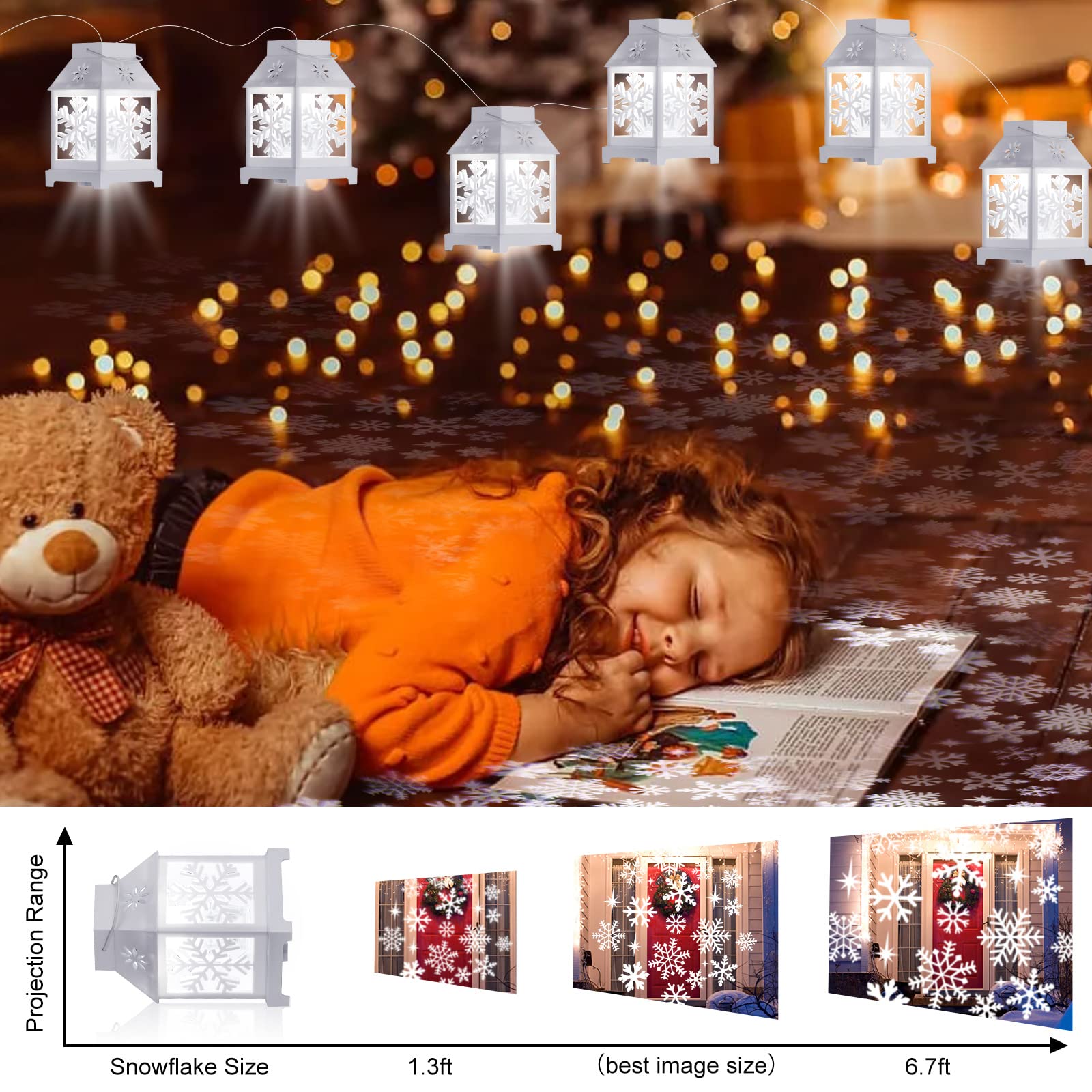 Christmas Lantern String Lights with Snowflake Projector